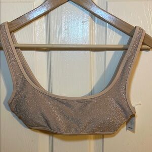 Aerie Cream gold Bra with Scoop Neckline and Textured Fabric